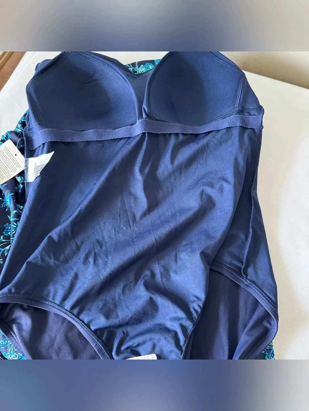 NWT LANDS’ END Size 10 One Piece Navy Blue Floral Swimsuit Swimdress